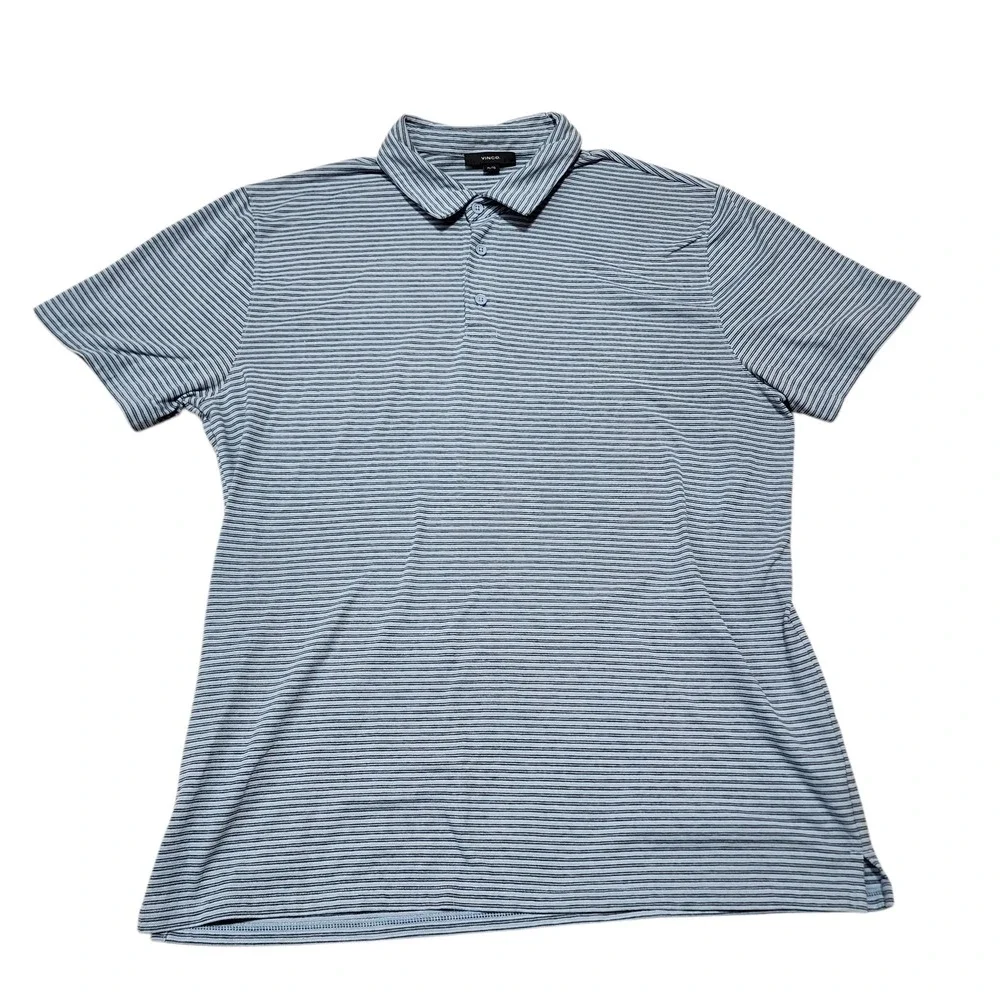 Vince Striped Polo Shirt‎ Casual Short Sleeve Top Blue XL
